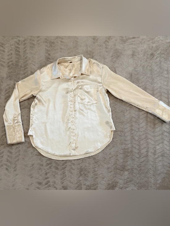 Free People Tops - Free People Champagne Satin Button Down Minimalist‎ Silk-Feel Blouse Sz S
